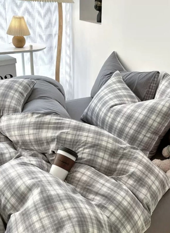 LUNA Home Queen Size 6 Pieces without filler complete, Grey Checkered Design Bedding set. - Image 4
